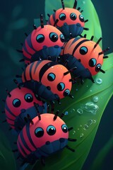 Naklejka premium Cute Cartoon Bugs on a Leaf