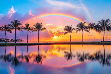 palm tree and rainbow, AI generated