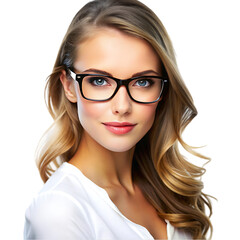 Fototapeta premium Pretty good skin smiling woman in transparent glass on transparent background