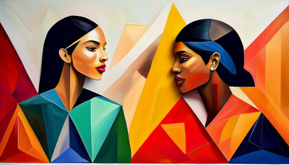Cubism depicts African American figures as colorful, spherical forms.