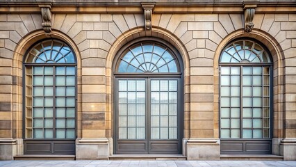 Obraz premium Facade of building with arched window reflected in glass
