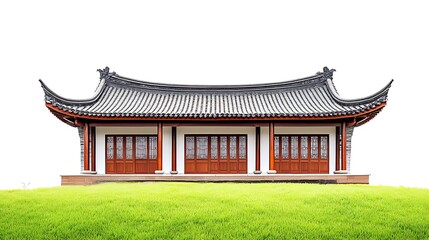 Obraz premium Traditional Chinese Architecture with Curved Roof and Red Doors