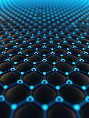 Obraz premium A resume floating on a digital network grid, abstract digital background in shades of blue and black, minimalistic, 3D render, top view with space for text.
