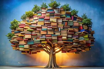 Creative Tree Made of Books Symbolizing Knowledge, Learning, and the Growth of Imagination and Ideas