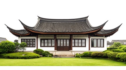 Obraz premium Traditional Chinese Architecture with Curved Roof and White Walls