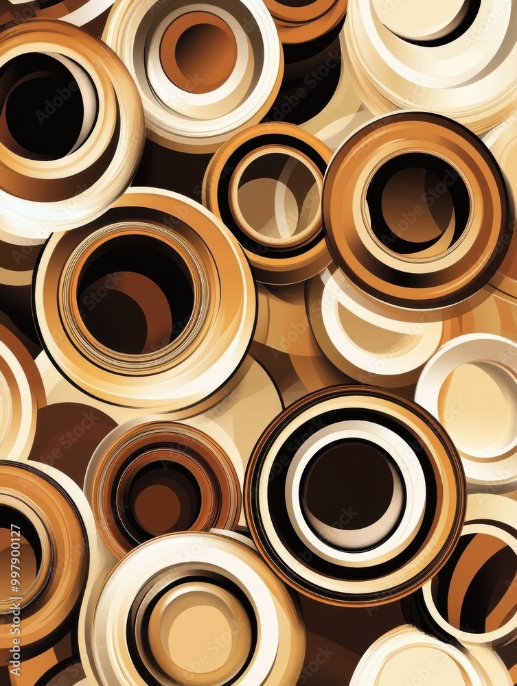 Poster the design features intertwined coffee cup rings in multiple brown shades, forming an attractive and