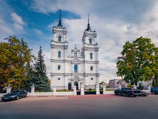 Marvelous summer view of Immaculate Conception Catholic Church.  Wonderful morning cityscape of Daugavpils town, Latvia, Europe.Traveling concept background..