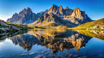 Fototapeta premium fault block mountains with rugged cliffs and a tranquil reflective lake