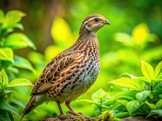 Elegant Female Quail Standing Gracefully Amongst Lush Greenery in a Natural Outdoor Habitat