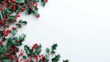 Festive Christmas banner with holly on a blank white canvas