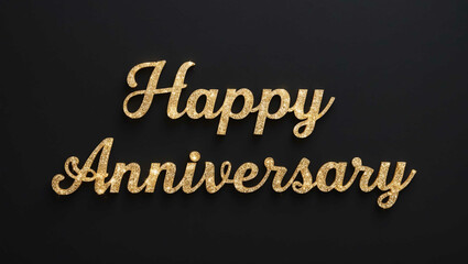 Obraz premium happy anniversary word lettering with glitter gold shining effect on plain black background