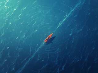 Fototapeta premium Lonely small boat sailing on the sea