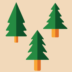 Set of three stylized green Christmas trees with simple geometric shapes