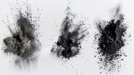 Explosive Black Powder Burst Sequence on White Background