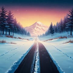 winter sunset in the mountains