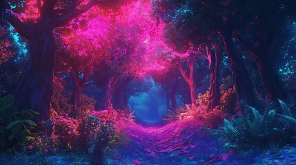 Fototapeta premium A Mystical Path Through a Glowing Forest