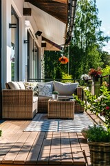 Obraz premium Cozy Modern Patio Garden with Comfortable Seating and Greenery
