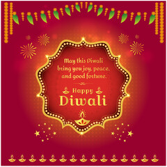 Happy Diwali Wishes. Indian Festival Traditional Greeting Card. Social Media Post, Digital marketing Post Vector layered