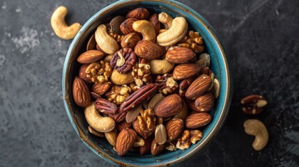 Obraz premium Assorted Nuts in a Bowl on a Dark Surface