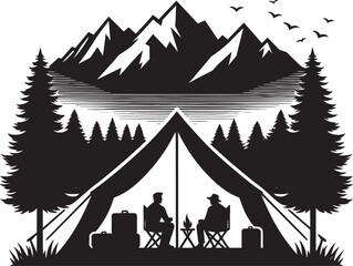 Outdoor camping tent silhouette vector illustration isolated on a white background