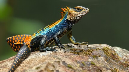 Fototapeta premium Majestic Forest Lizard Perched on a Tree Bark