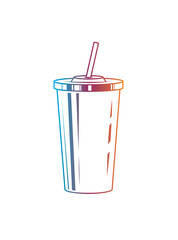 Fast food plastic cup with straw. Hot or cold drink. Original vector illustration in vintage style.