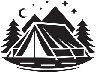 Outdoor camping tent silhouette vector illustration isolated on a white background