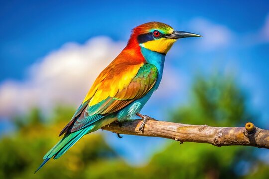 Majestic Ajay Bird Perched on a Branch Against a Bright Blue Sky in a Natural Habitat Setting