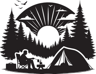 Outdoor camping tent silhouette vector illustration isolated on a white background