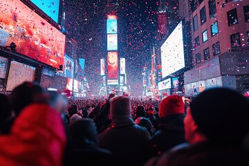 Naklejka premium Crowded Times Square during vibrant New Year celebration