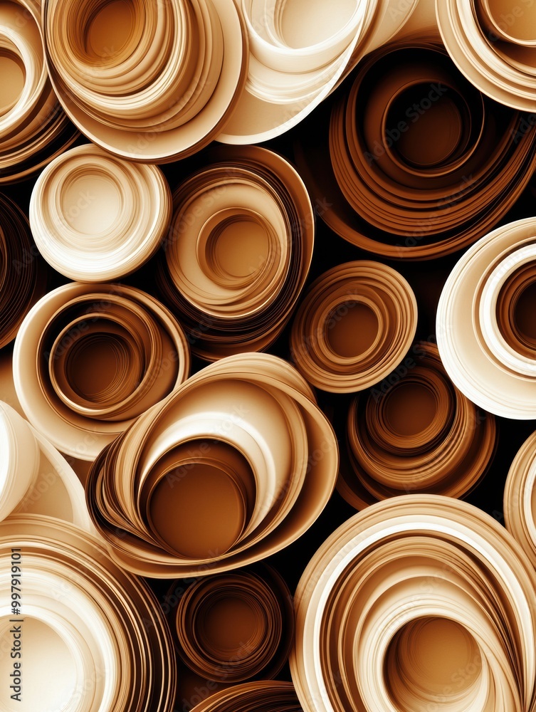 Poster a striking arrangement of coffee cup rings in shades of brown forms a beautiful abstract pattern wit