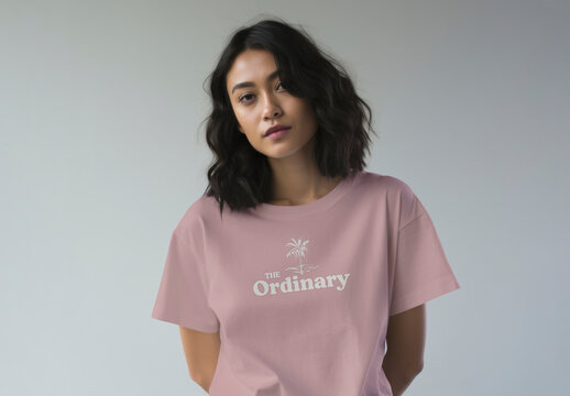 Apparel Women Tshirt Pink Mockup With Generative AI