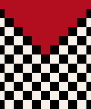 Military tunic, textile pattern of the Inca Empire, from 15th century CE. Textile motif of black and white checkerboard pattern with deep red cutout in the neck and shoulder area. Illustration. Vector