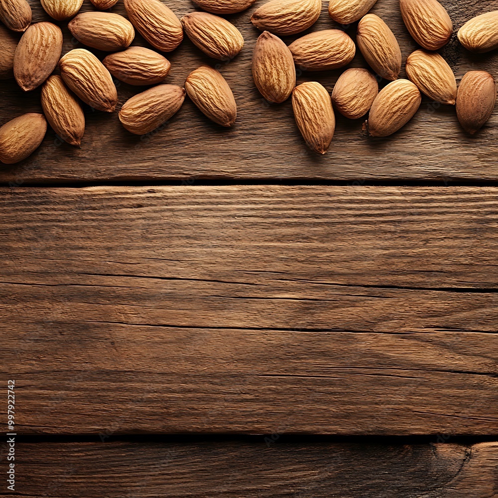 Wall mural fresh nuts artistically displayed on a wooden board for organic appeal