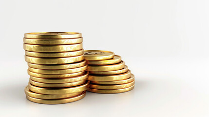 3D Gold coins row inance Investment Wealth Stocks Bonds Economics income Taxes Credit isolated white background