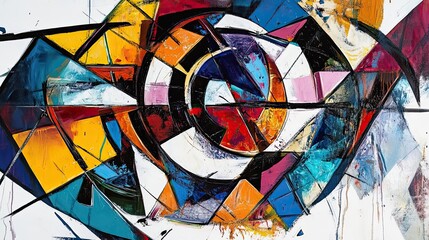 Fototapeta premium Abstract Painting with Geometric Shapes and Vibrant Colors