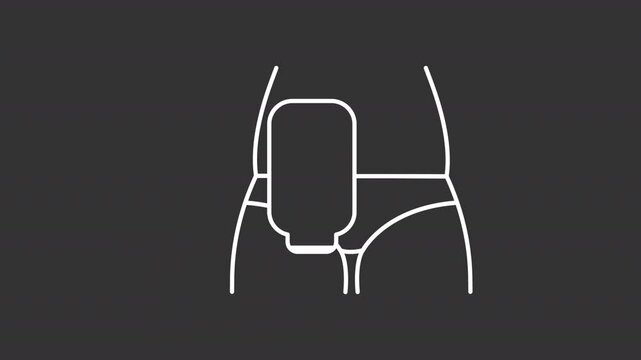 Stoma white line animation. Ostomy bag animated icon. Moving bottle, filling up. Stomach disease, illness. Isolated illustration on dark background. Transition alpha video. Motion graphic