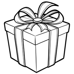 A wrapped gift box with a ribbon and bow, featuring clean, straight lines line art vector