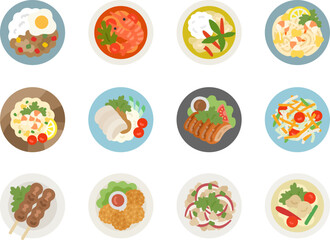 タイ料理のアイコンのイラストセット