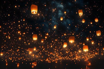Obraz premium Night sky filled with glowing floating lanterns