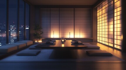 Fototapeta premium A stylish dining area with Japanese modern decor