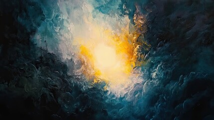 Fototapeta premium Abstract Painting with Bright Yellow Center and Dark Blue Surroundings