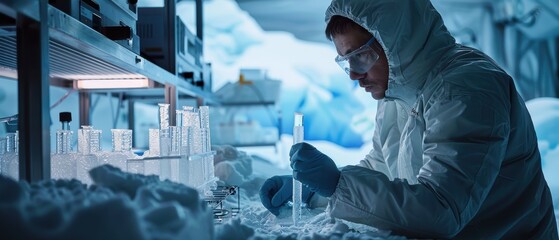 Scientist Examining Ice Core Samples in Laboratory Setting