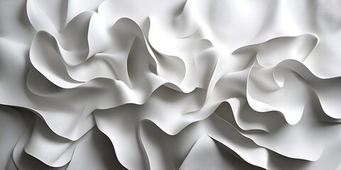 Fototapeta premium Abstract white fabric with flowing, textured folds.