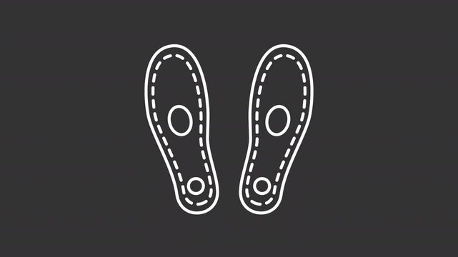 Animated foot insoles white icon. Footwear assistance line animation. Moving, rotating. Healthcare, flatfoot. Isolated illustration on dark background. Transition alpha video. Motion graphic