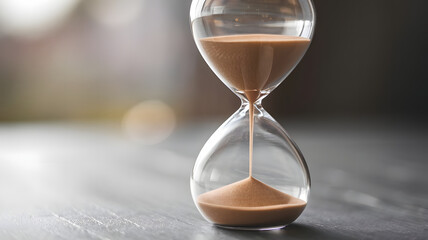 A close-up of an hourglass with the sand softly flowing, symbolizing the passage of time and the value of life's moments.  (indicates World Day of Older Persons).