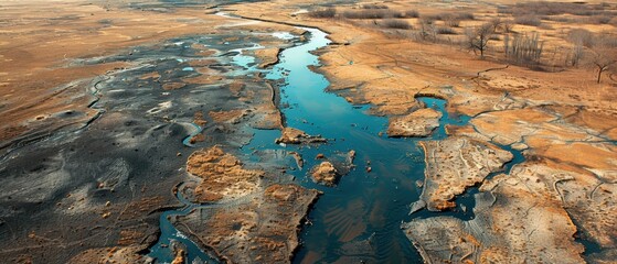Aerial View of Drought Affected Landscape