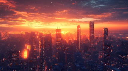 Fototapeta premium Futuristic Cityscape at Sunset