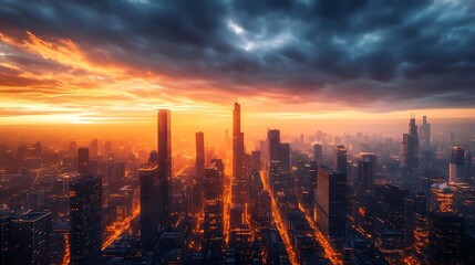 Obraz premium Futuristic Cityscape at Sunset