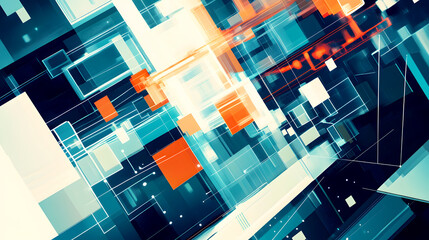 Futuristic Digital Landscape with Geometric Shapes